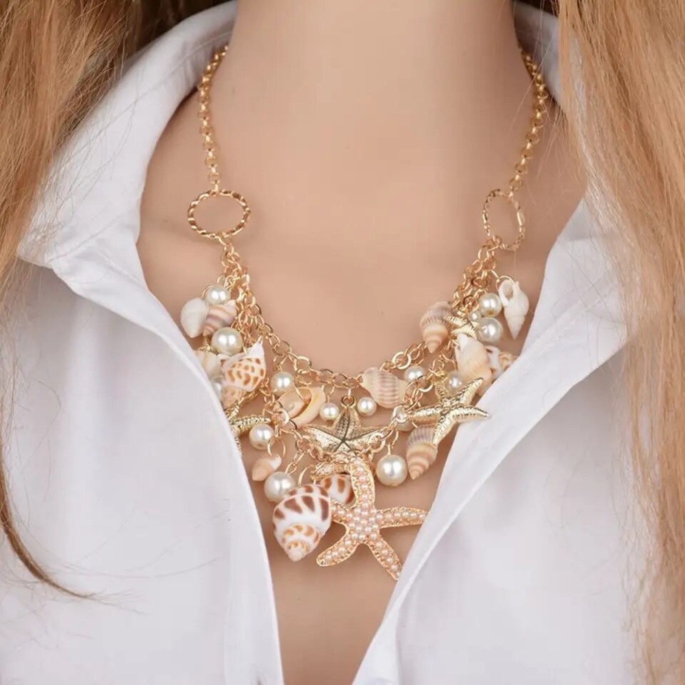 Zara Awesome Oversized Metallic Designs Hollow Shell SeaStars Necklace